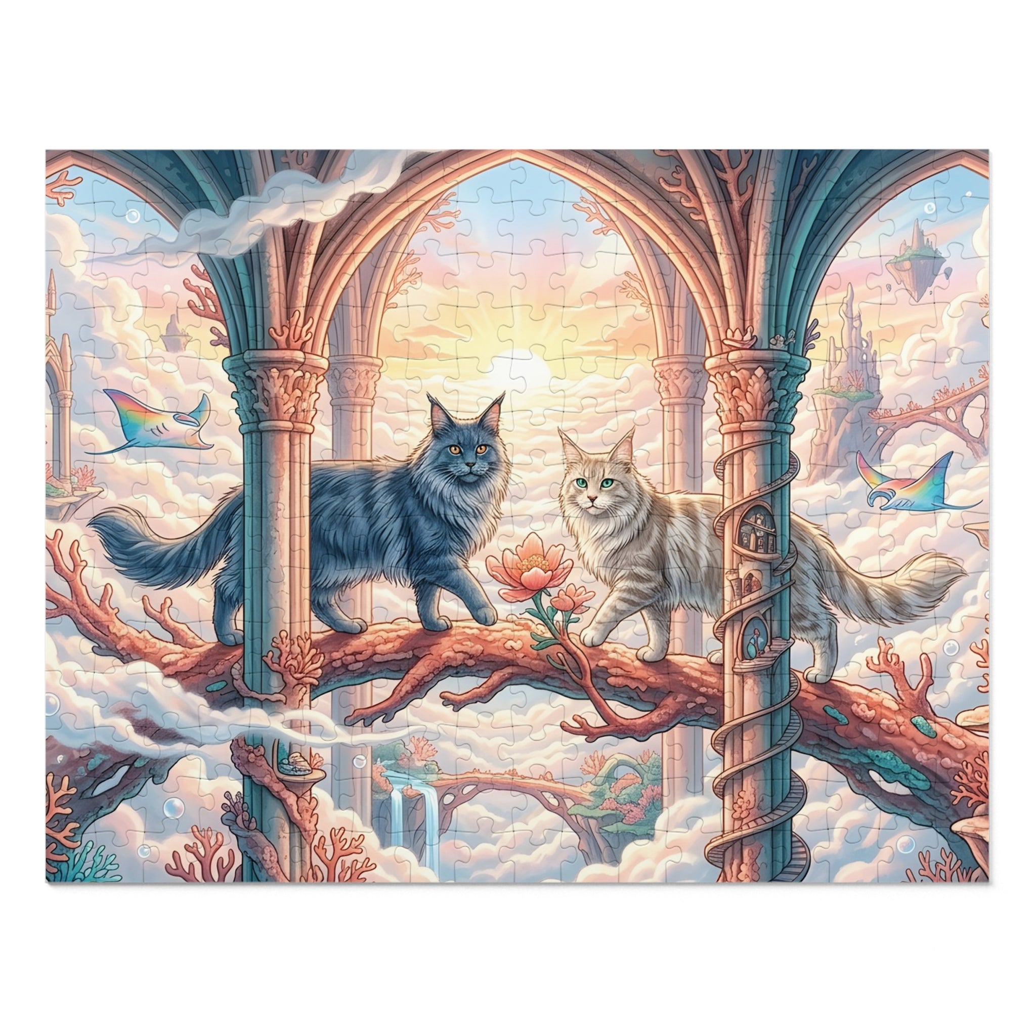 Maine Coon Cat Coral Arch Sky Colony Flying Manta Ray Jigsaw Puzzle