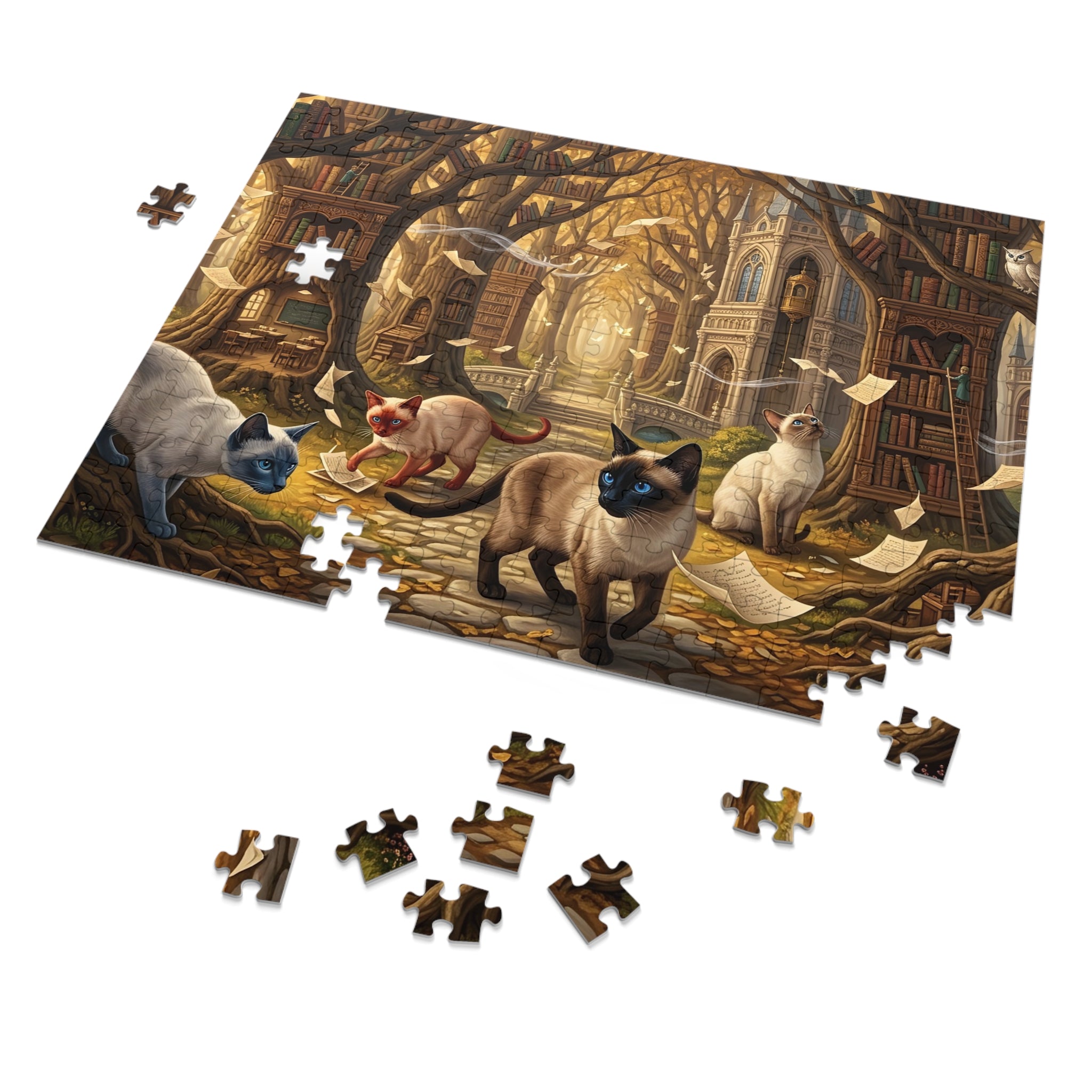 Siamese Cat Enchanted Forest Library Jigsaw Puzzle